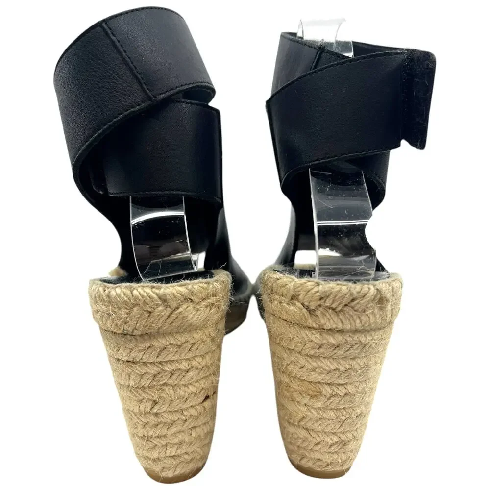 Vince Black Espadrille Wedge Sandals Peep Toe Ankle Strap Shoes Women’s 8M